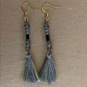Gray bead with tassel earrings